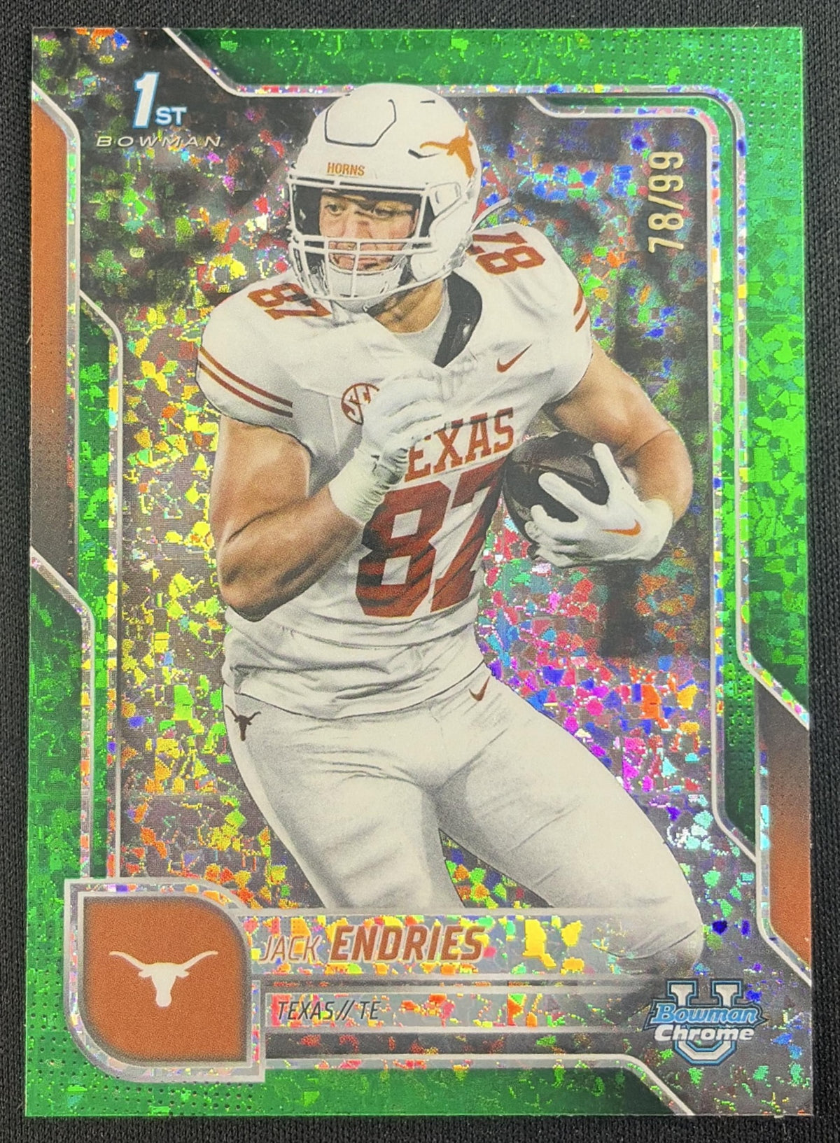 Jack Endries 2025 Bowman Chrome University Prospects Green Mini-Diamond Refractor /99 Longhorns