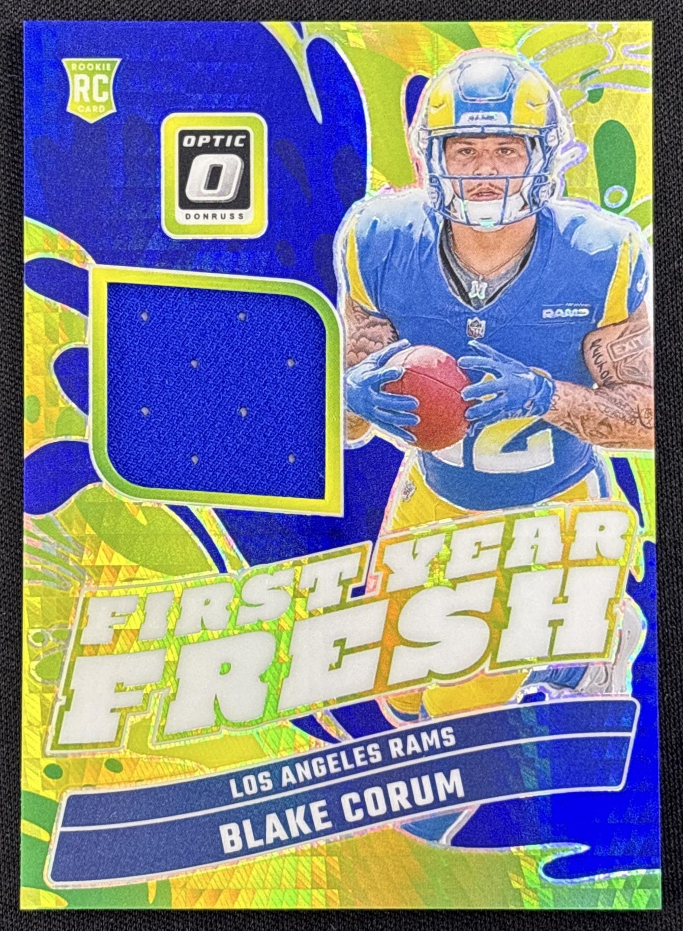 Blake Corum 2024 Panini Donruss Optic First Year Fresh Blue Hyper Rams