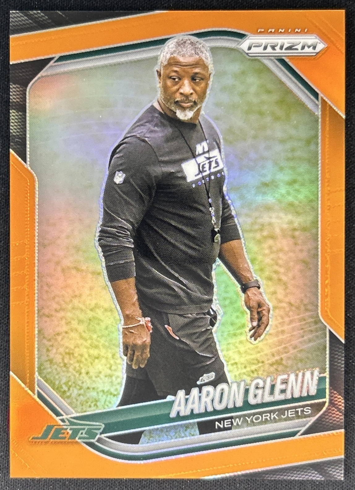 Aaron Glenn 2025 Panini Prizm Orange /249 Jets Front