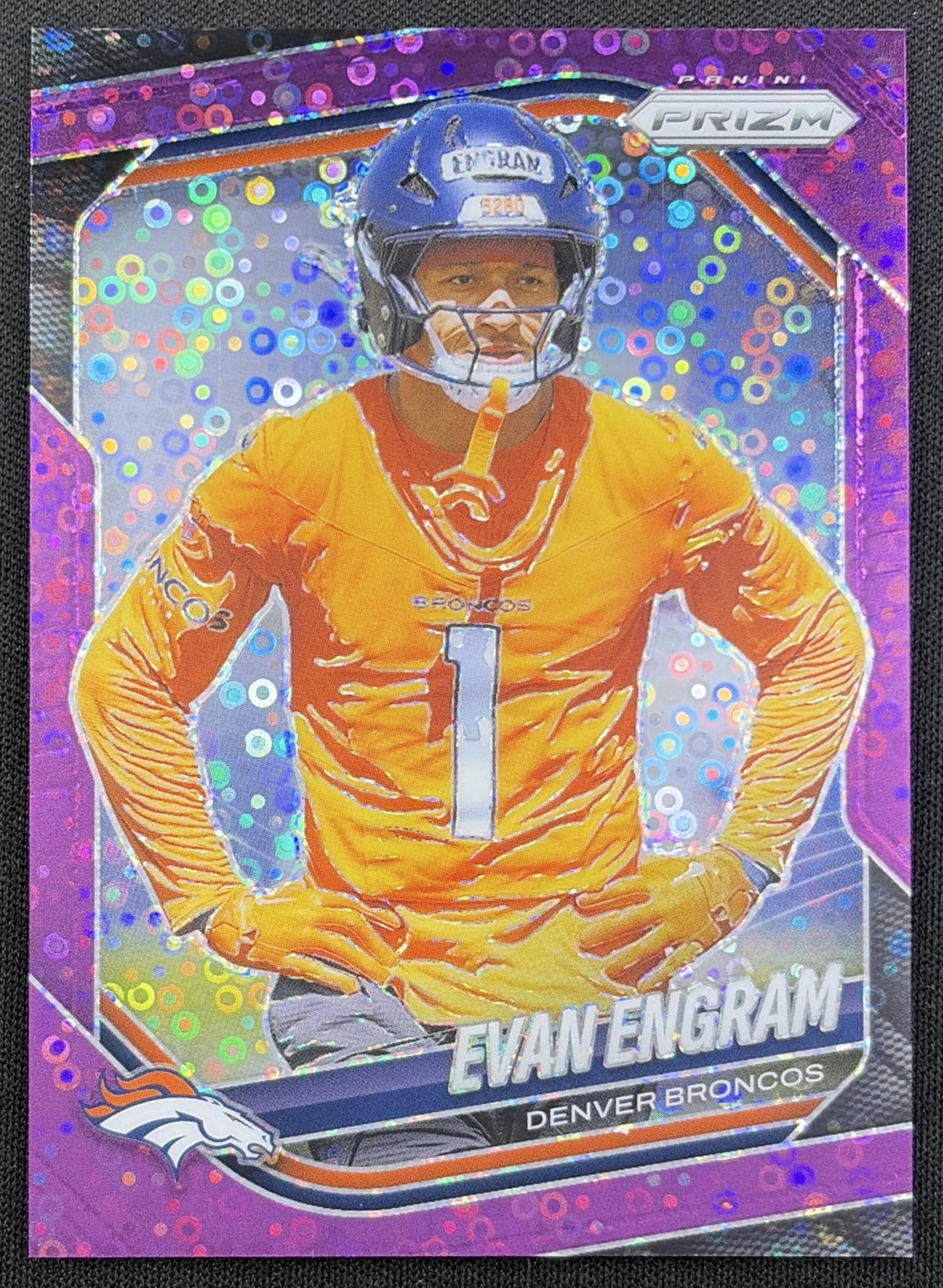 Evan Engram 2025 Panini Prizm No Huddle Purple /75 Broncos Denver Broncos