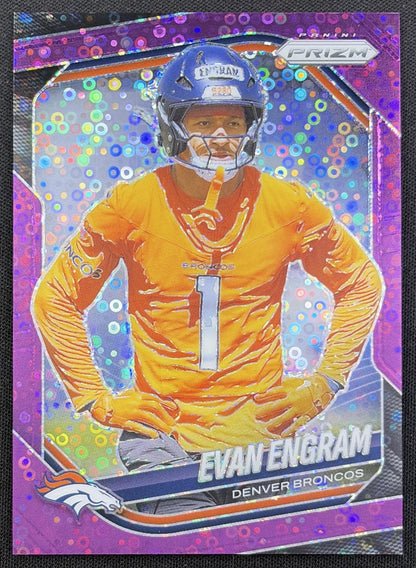 Evan Engram 2025 Panini Prizm No Huddle Purple /75 Broncos Denver Broncos