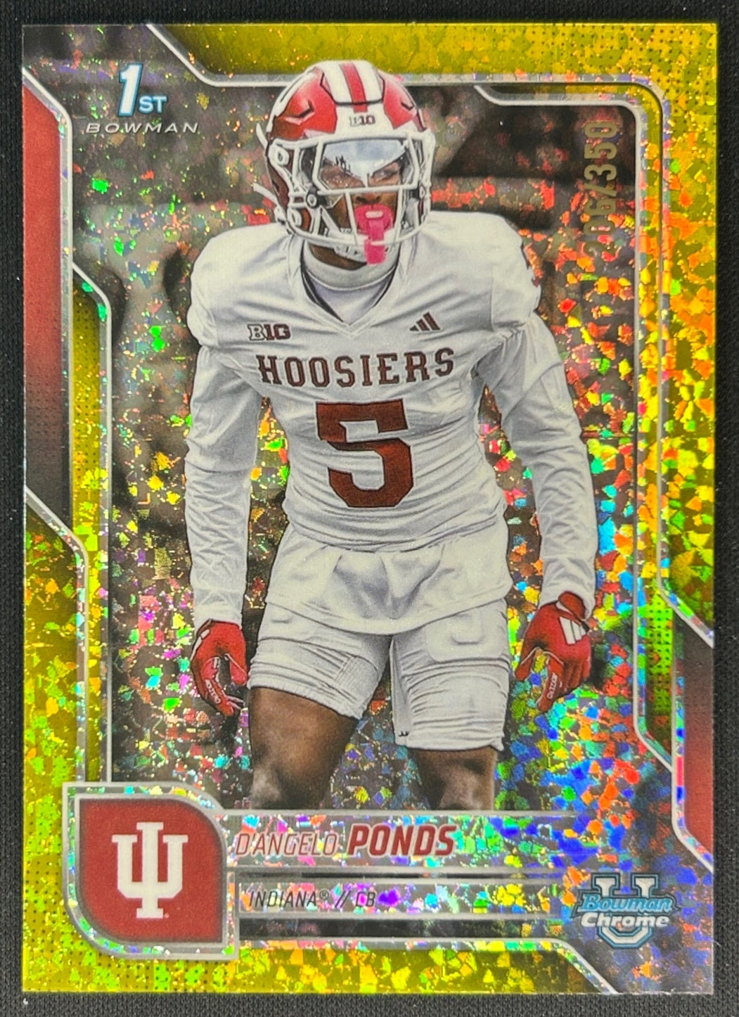 D'Angelo Ponds 2025 Chrome University Prospects Yellow Mini-Diamond Refractor /350 Hoosiers