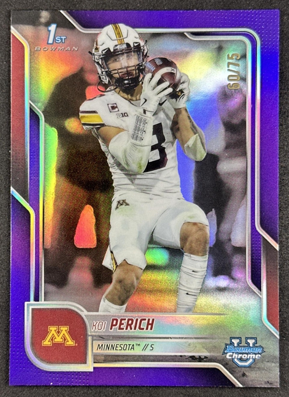 Koi Perich 2025 Chrome University Prospects Purple Refractor /75 Golden Gophers Sports Trading Cards