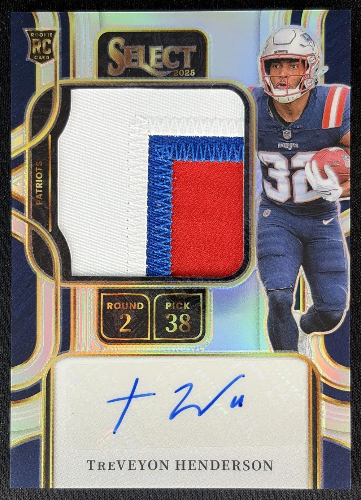 TreVeyon Henderson 2025 Select Prime Selections Signatures Silver Prizm /199 Patriots front