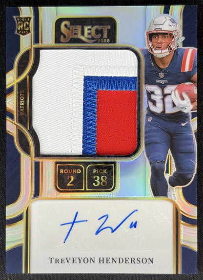 TreVeyon Henderson 2025 Select Prime Selections Signatures Silver Prizm /199 Patriots front