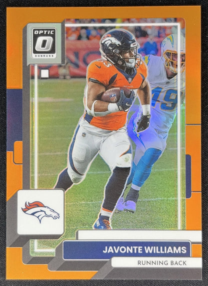 Javonte Williams 2022 Panini Donruss Optic Orange /199 Broncos front