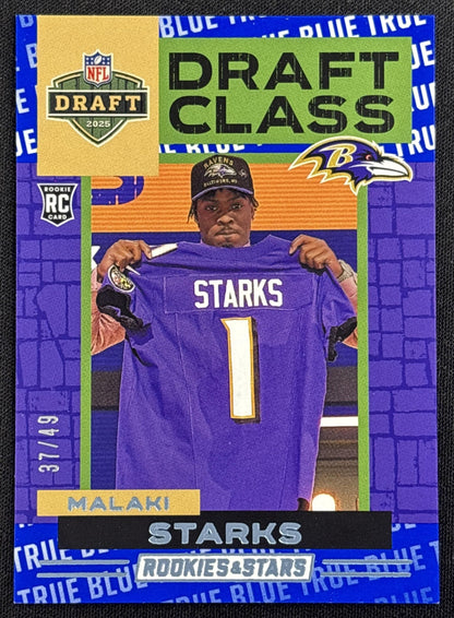 Malaki Starks 2025 Panini Rookies & Stars Draft Class True Blue /49 Ravens Baltimore Ravens