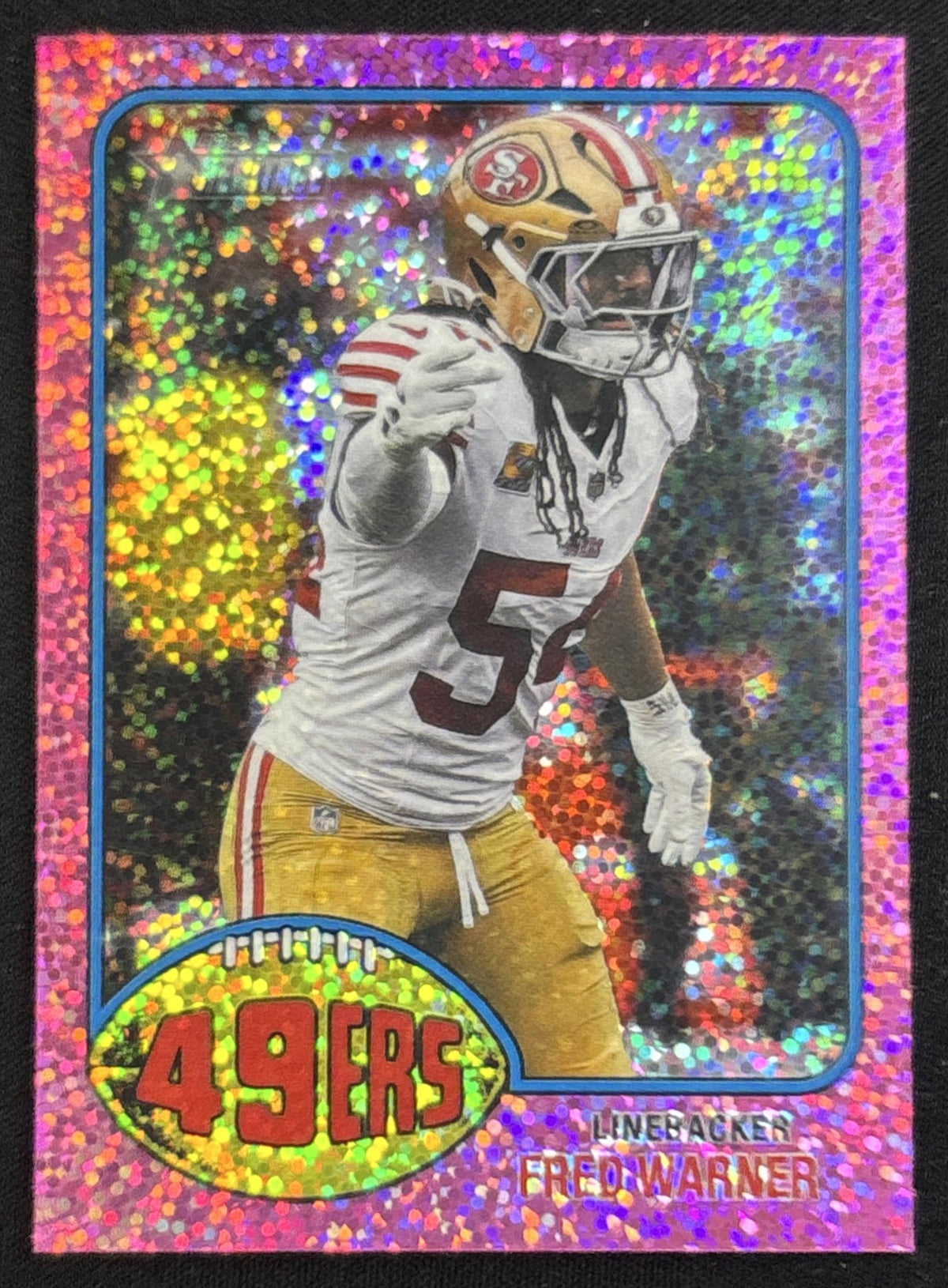 Fred Warner 2026 Topps Heritage Chrome Pink Sparkle 49ers Sports Trading Card