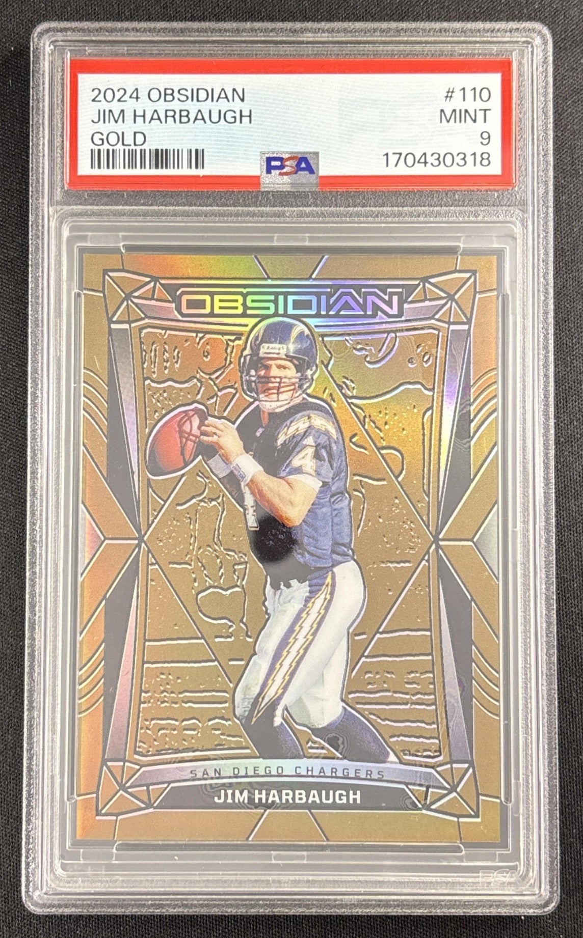 Jim Harbaugh 2024 Panini Obsidian Gold /10 PSA 9 Chargers