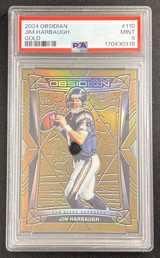 Jim Harbaugh 2024 Panini Obsidian Gold /10 PSA 9 Chargers