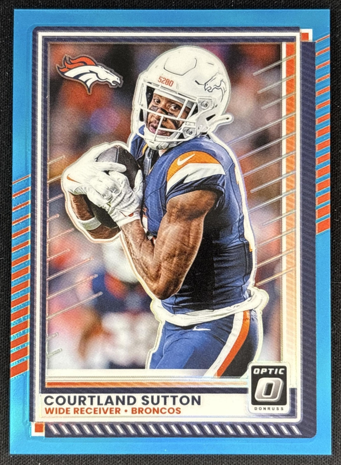 Courtland Sutton 2025 Panini Donruss Optic Neon Blue Prizm /399 Broncos front