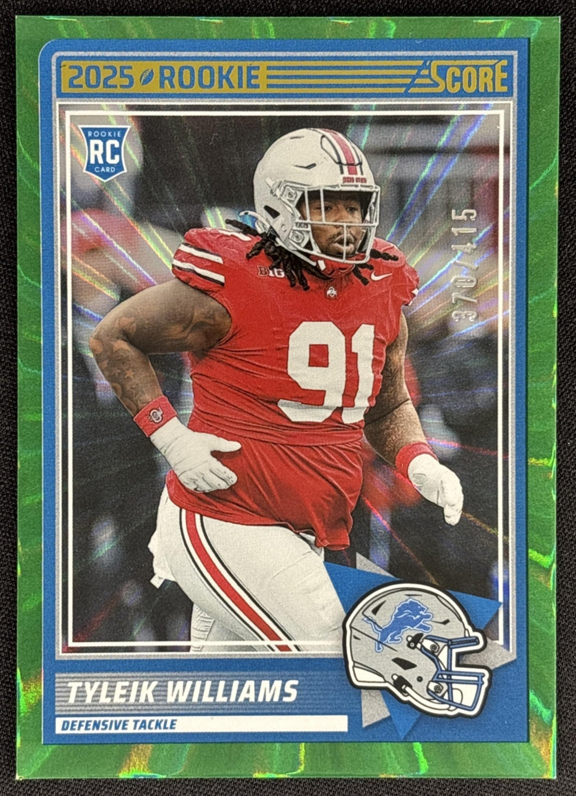 Tyleik Williams 2025 Panini Score Rookies Spokes /415 Lions