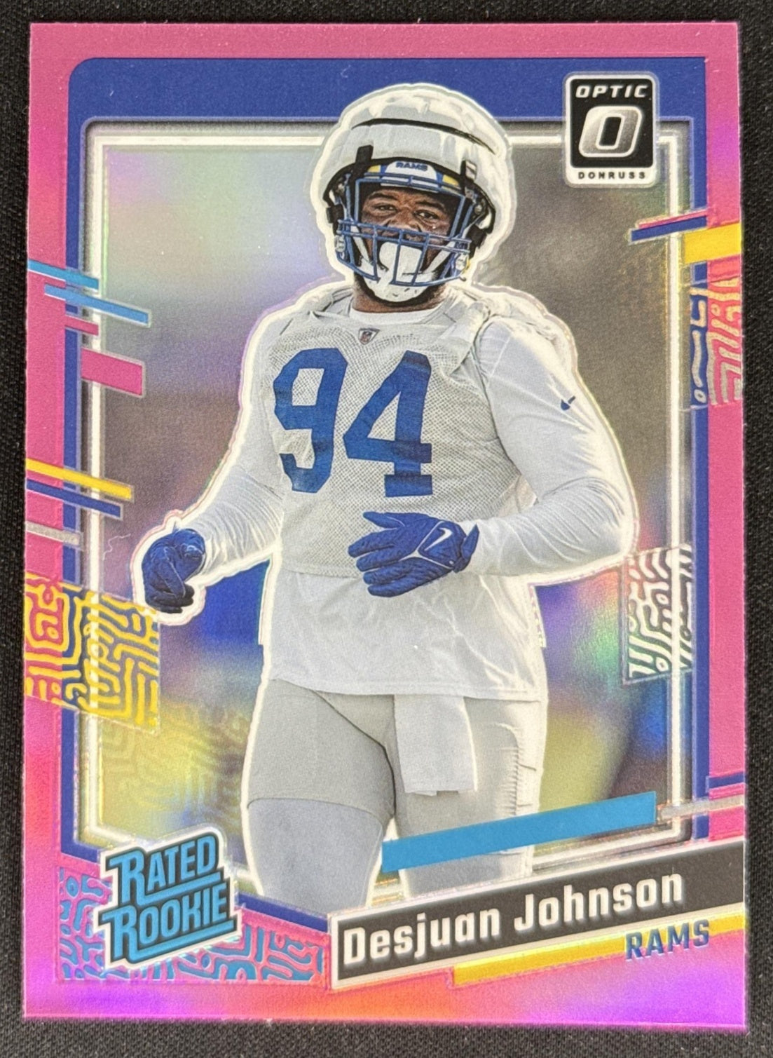 Desjuan Johnson 2023 Panini Donruss Optic Rated Rookie Preview Pink Prizm Rams Default Title Sports Trading Card
