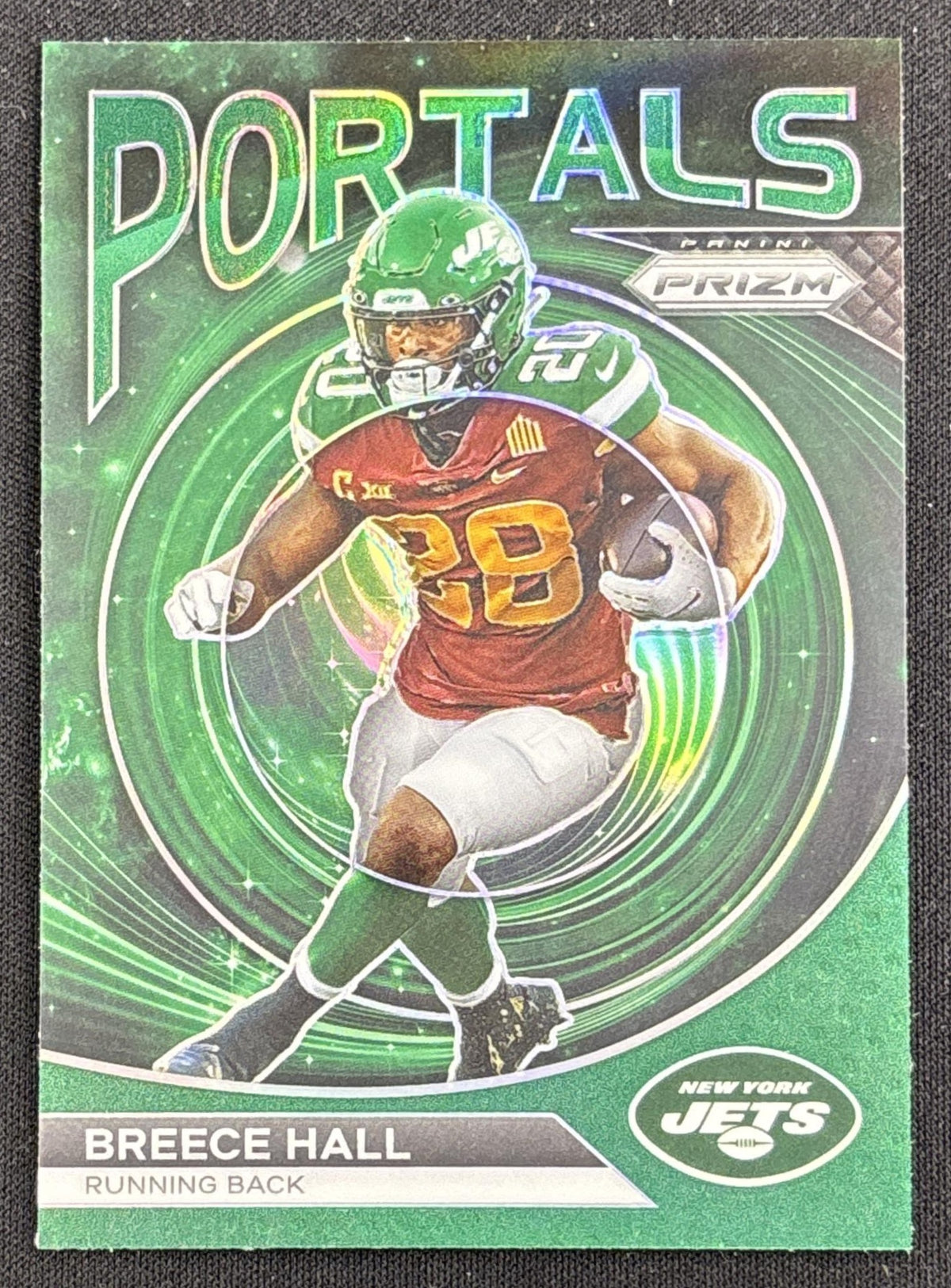Breece Hall 2023 Panini Prizm Portals Prizms Green Jets Cyclones Sports Trading Card