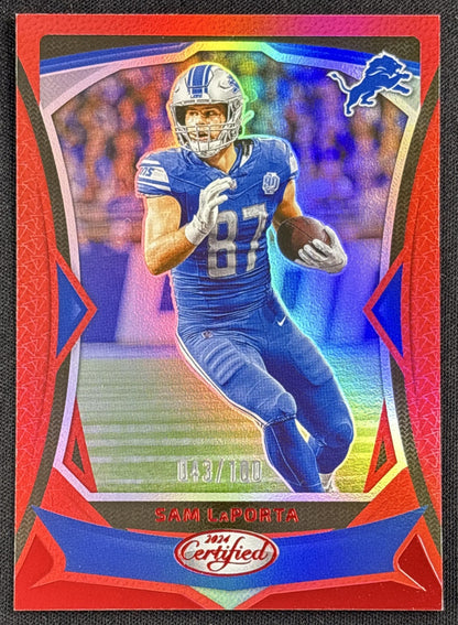 Sam LaPorta 2024 Panini Certified Red Mirror /100 Lions Default Title Sports Trading Card