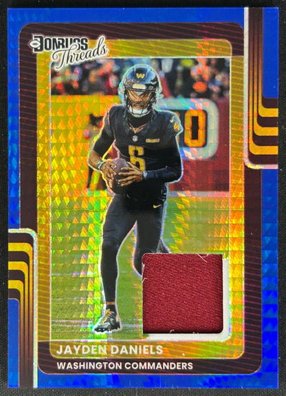 Jayden Daniels 2025 Donruss Optic Threads Blue Hyper Prizm Commanders Sports Trading Cards