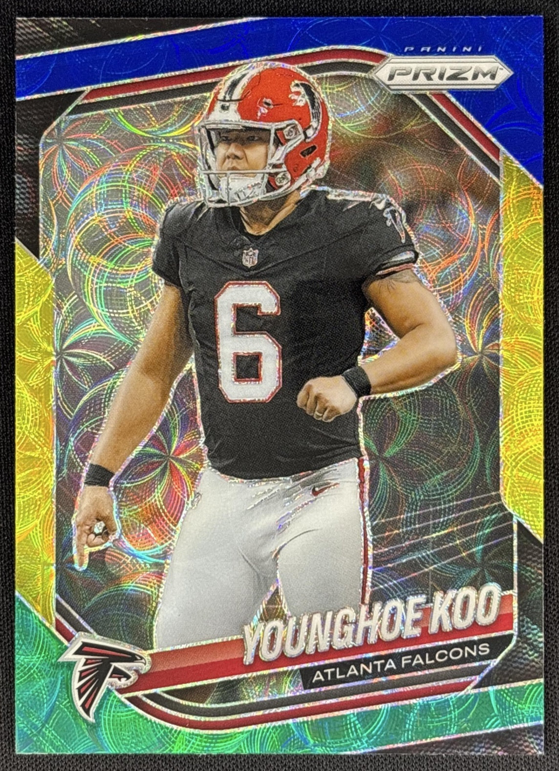 Younghoe Koo 2025 Panini Prizm Choice Blue Yellow & Green Falcons Sports Trading Card