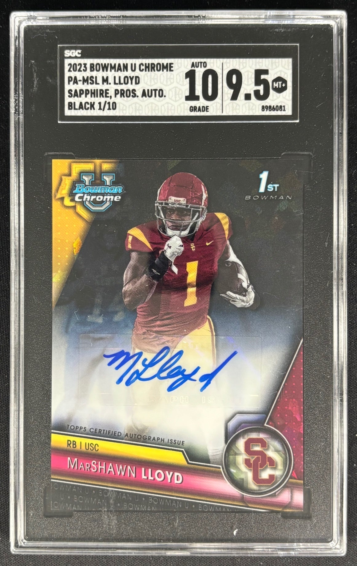 MarShawn Lloyd 2023 University Chrome Sapphire Prospect Auto Black Sapphire /10 SGC 10 / 9.5 Trojans front
