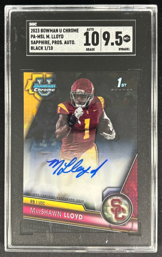 MarShawn Lloyd 2023 University Chrome Sapphire Prospect Auto Black Sapphire /10 SGC 10 / 9.5 Trojans front