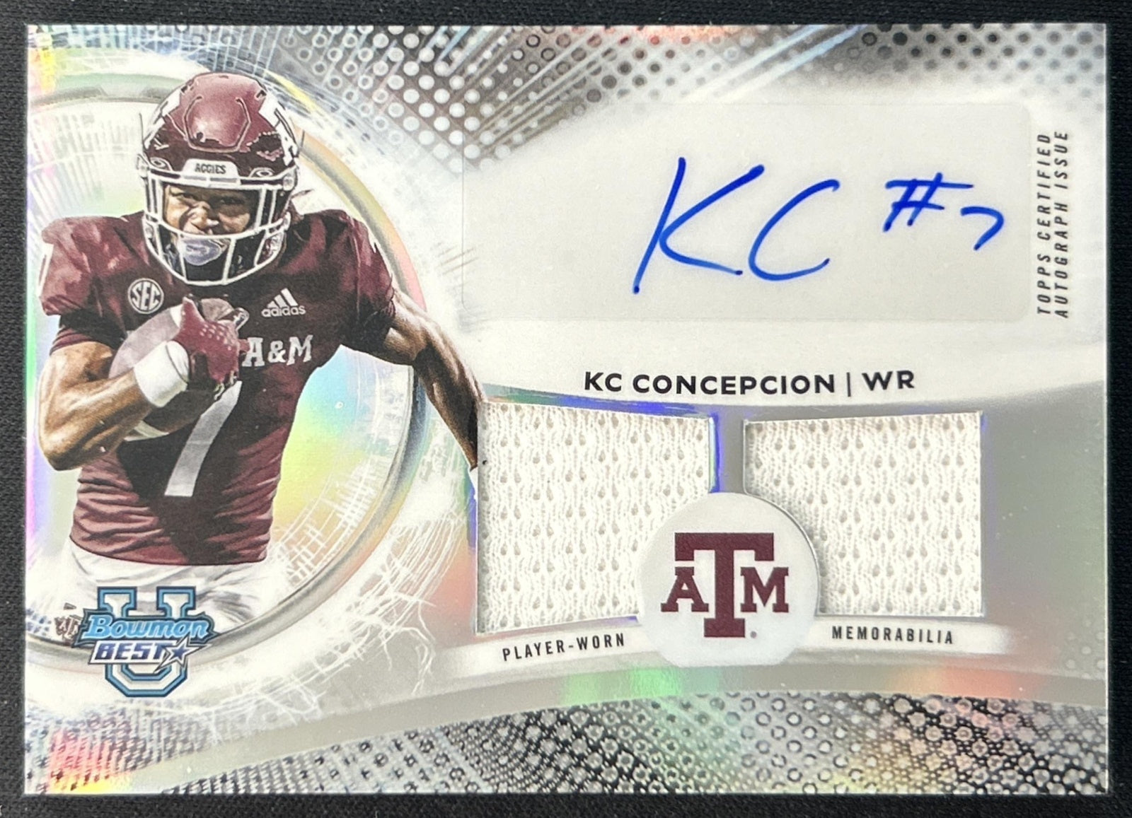 KC Concepcion 2025 Bowman Best University Prospect Dual Relic Auto Aggies Front
