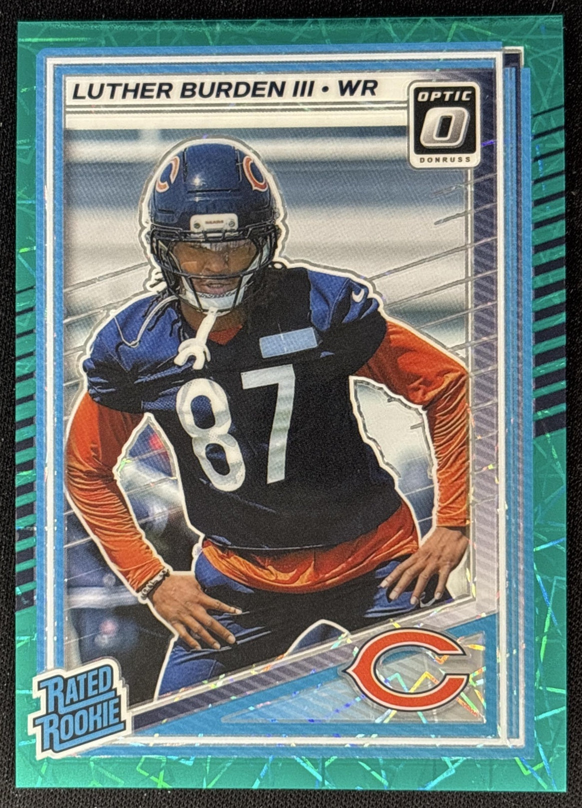Luther Burden III 2025 Donruss Optic Rated Rookie Teal Velocity Prizm Bears Front