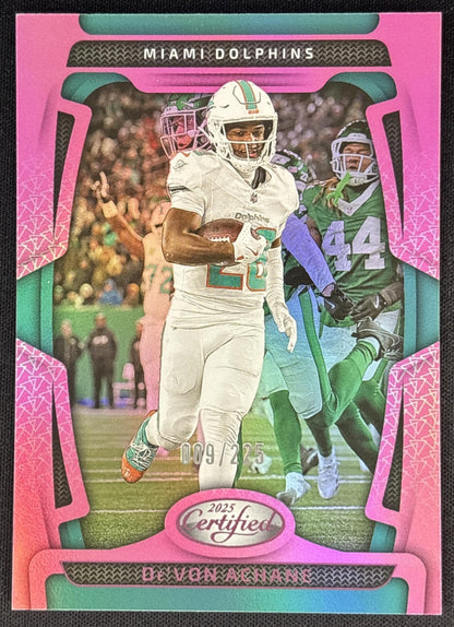 De'Von Achane 2025 Panini Certified Mirror Pink /225 Dolphins Default Title Sports Trading Cards