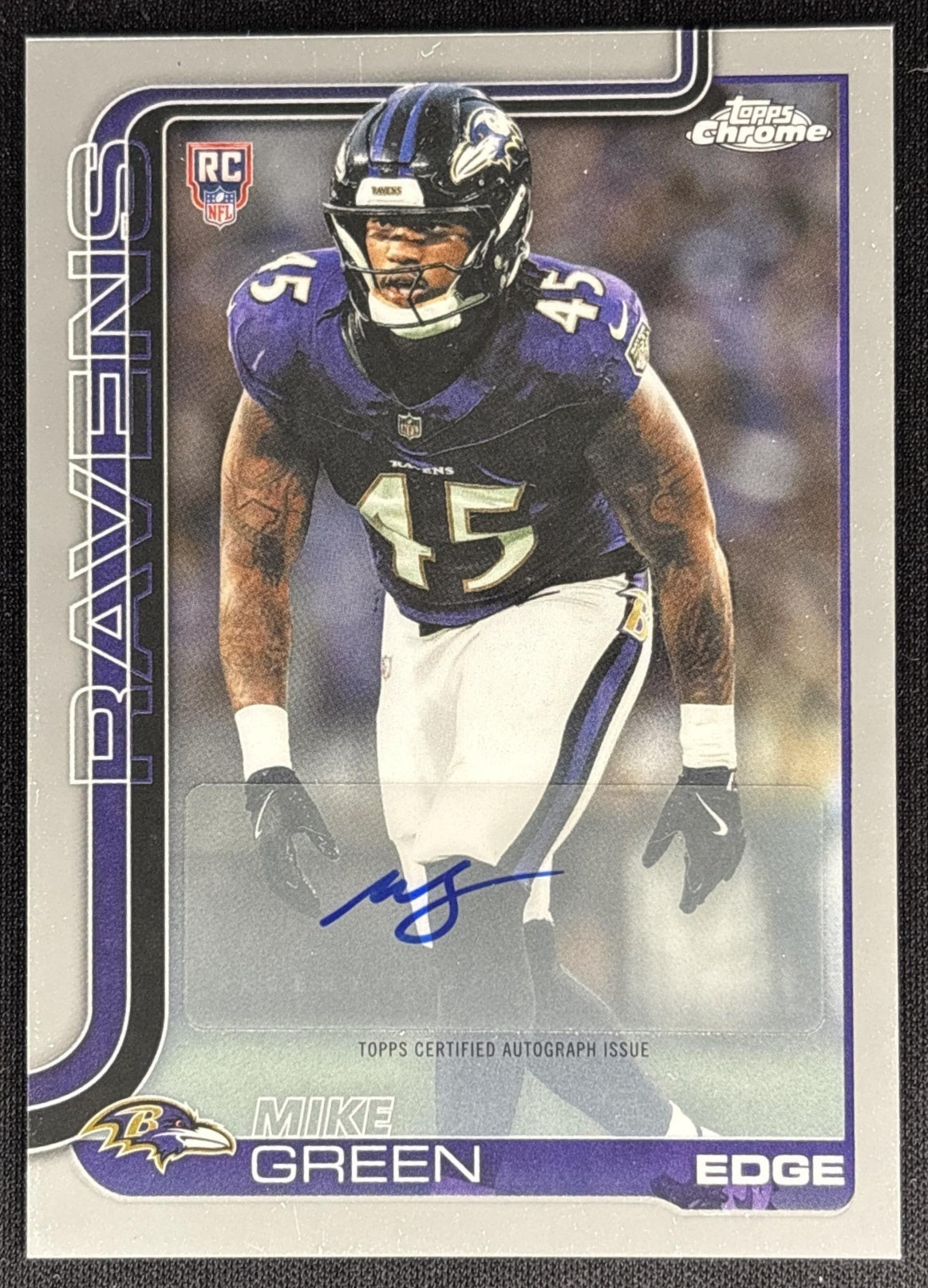 Mike Green 2025 Topps Chrome Rookie Auto Ravens