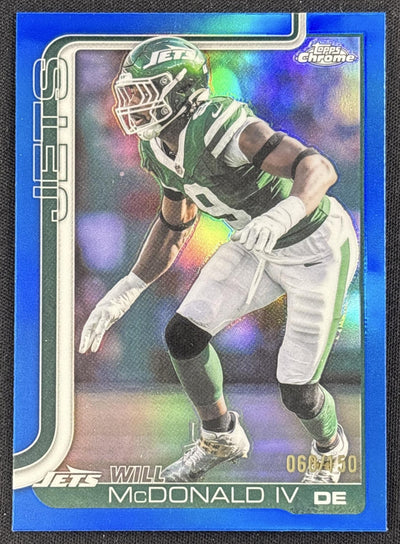Will McDonald IV 2025 Topps Chrome Blue Refractor /150 Jets Sports Trading Card
