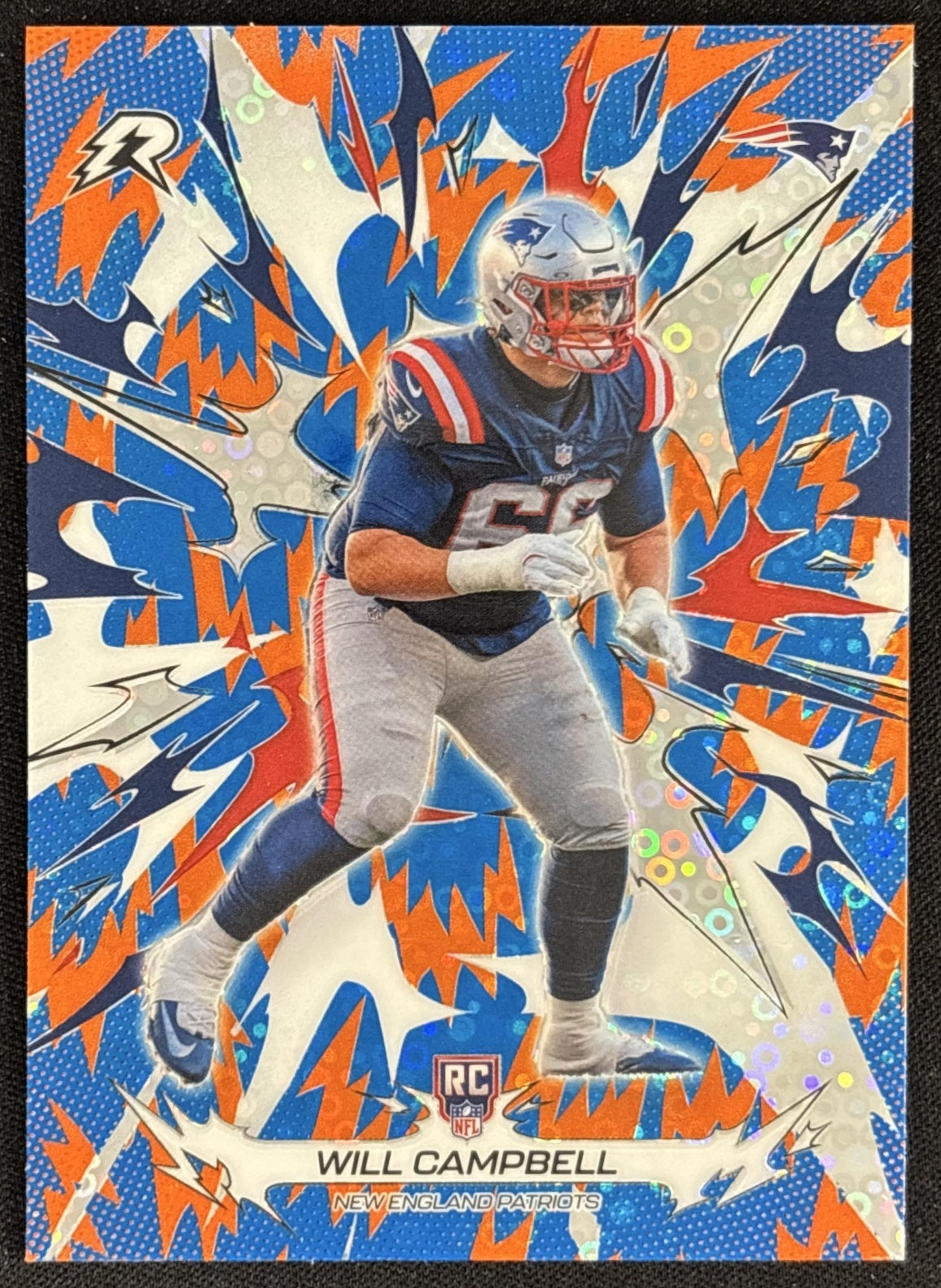 Will Campbell 2025 Topps Resurgence Blue and Orange Spark Refractor Patriots