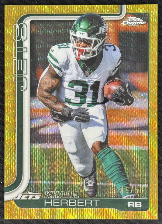 Khalil Herbert 2025 Topps Chrome Gold Wave Refractor /50 Jets Sports Trading Cards