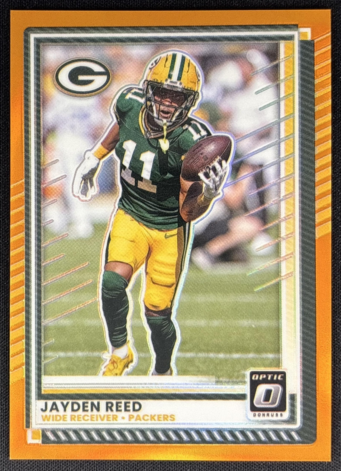 Jayden Reed 2025 Panini Donruss Optic Orange Prizm /299 Packers Sports Trading Card