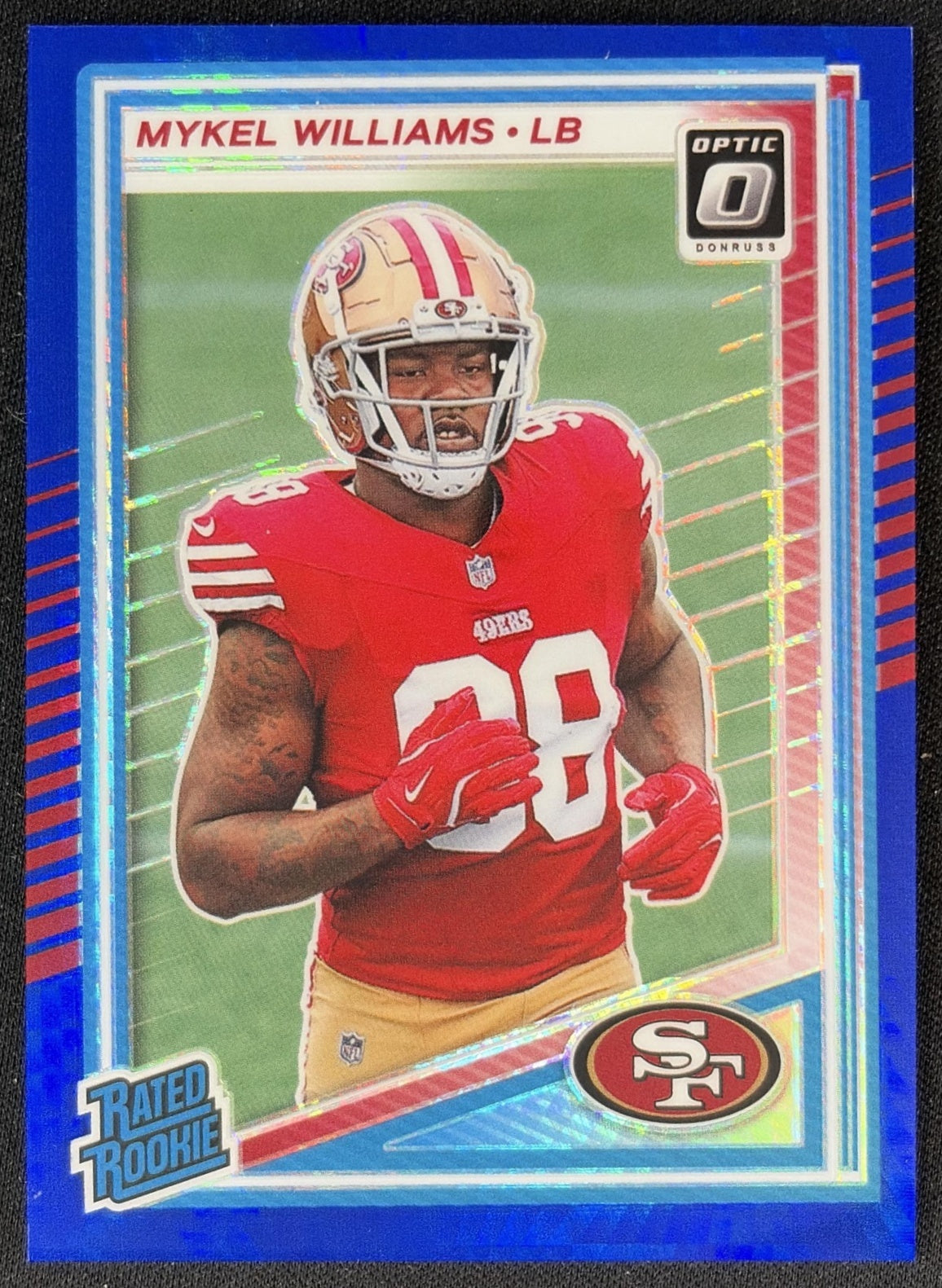 Mykel Williams 2025 Panini Donruss Optic Rated Rookie Blue Hyper Prizm 49ers front