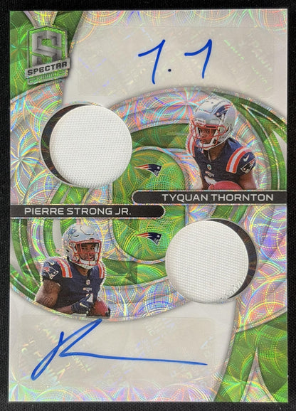 Tyquan Thornton Pierre Strong Jr. 2022 Spectra Dual Patch Auto Neon Green /30 Patriots front
