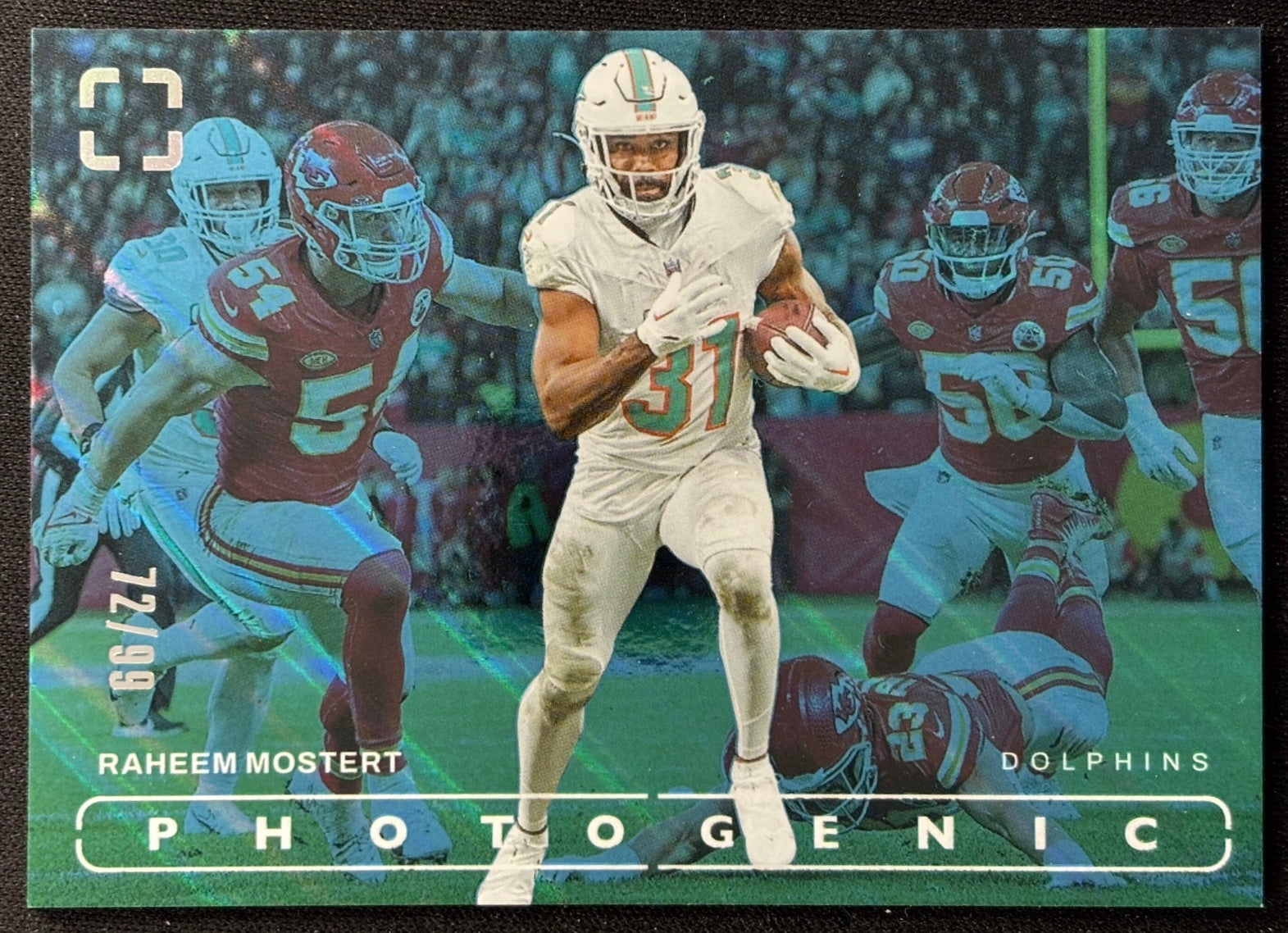 Front of Raheem Mostert 2024 Photogenic Blue /99 Dolphins