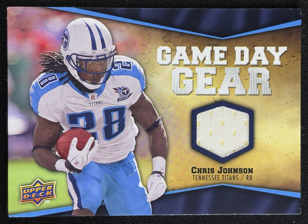Front of Chris Johnson 2009 Upper Deck Game Day Gear Titans sports trading card