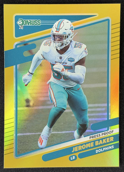 Jerome Baker 2021 Panini Donruss Press Proof Premium Dolphins Sports Trading Card