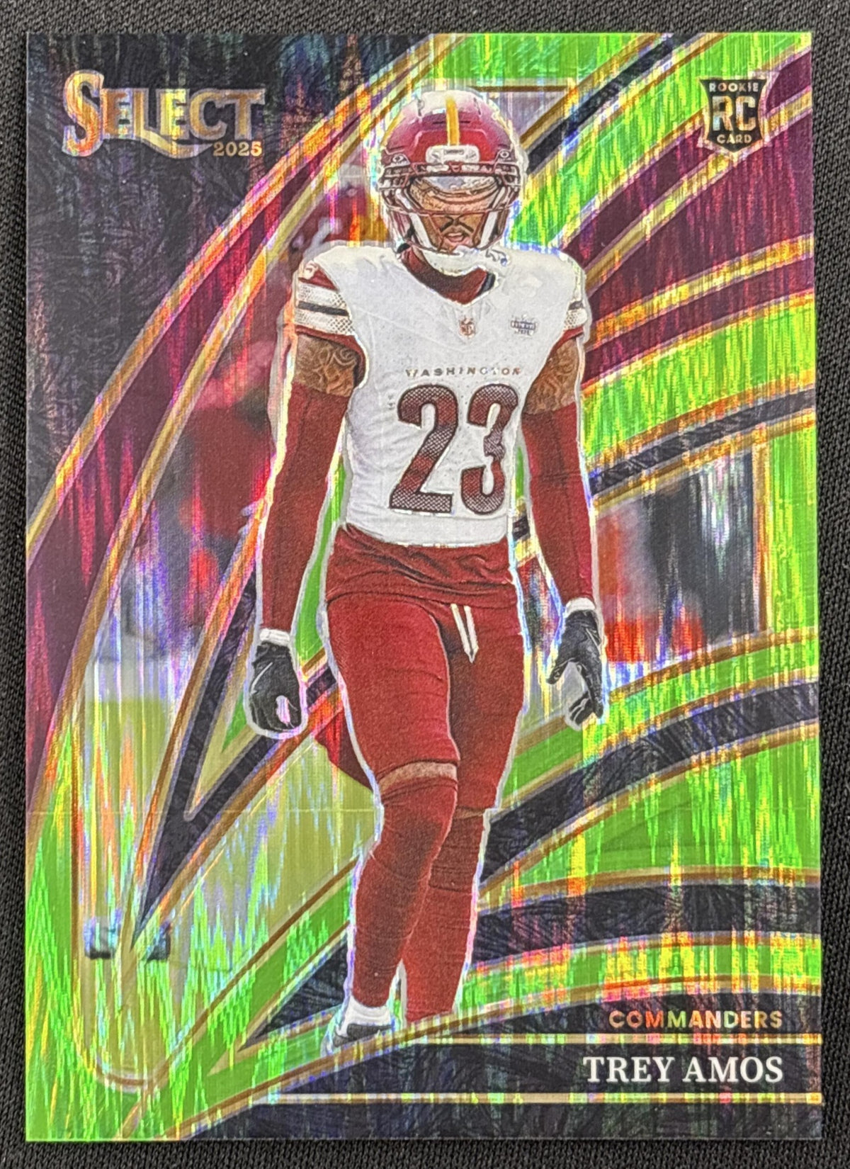 Trey Amos 2025 Panini Select Club Level Neon Green Prizm Shock /699 Commanders