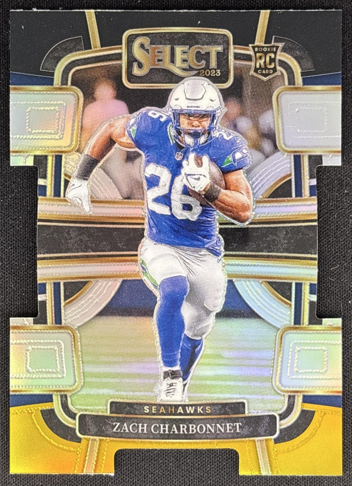 Zach Charbonnet 2023 Panini Select Black and Gold Prizms Die Cut Seahawks Sports Trading Cards