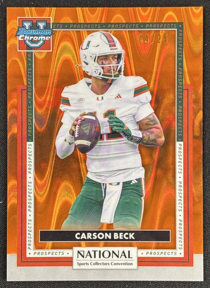 Carson Beck 2026 Topps NSCC Collection Bowman U Chrome Orange Raywave /25 Default Title Sports Trading Cards