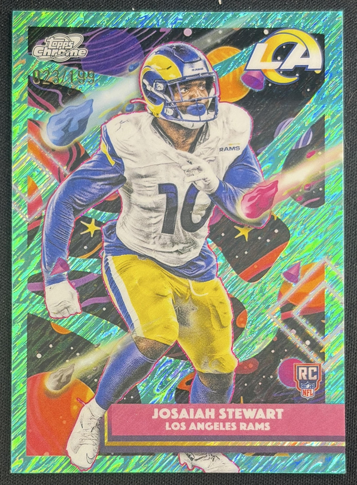 Josaiah Stewart 2025 Topps Cosmic Chrome Aqua Equinox Refractor /199 Rams