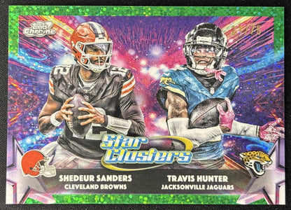 Travis Hunter Shedeur Sanders 2025 Topps Cosmic Chrome Star Clusters /75 Browns Jaguars