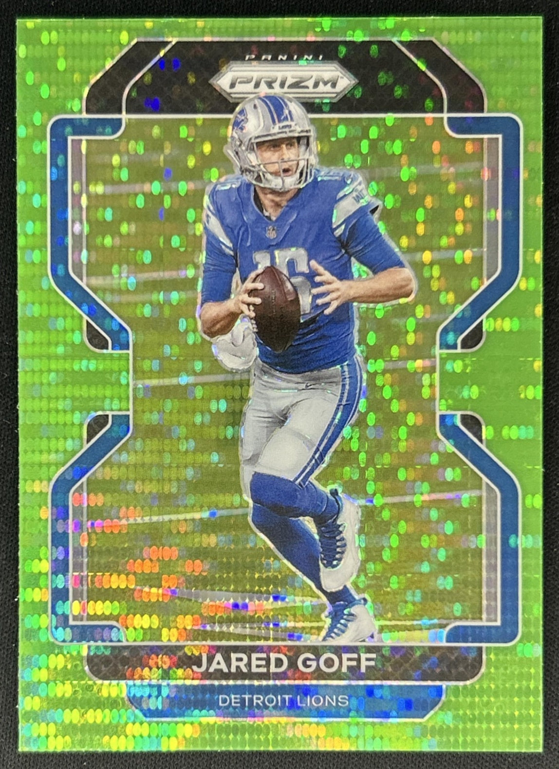 Jared Goff 2021 Panini Prizm Neon Green Pulsar Lions