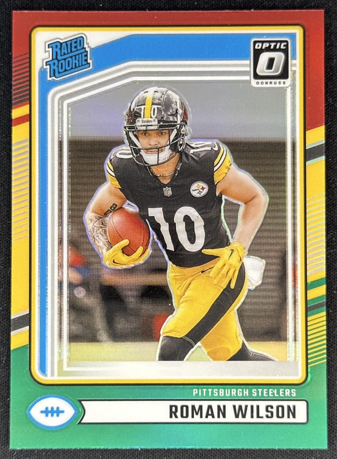 Roman Wilson 2024 Donruss Optic Rated Rookie Preview Red and Green Steelers front