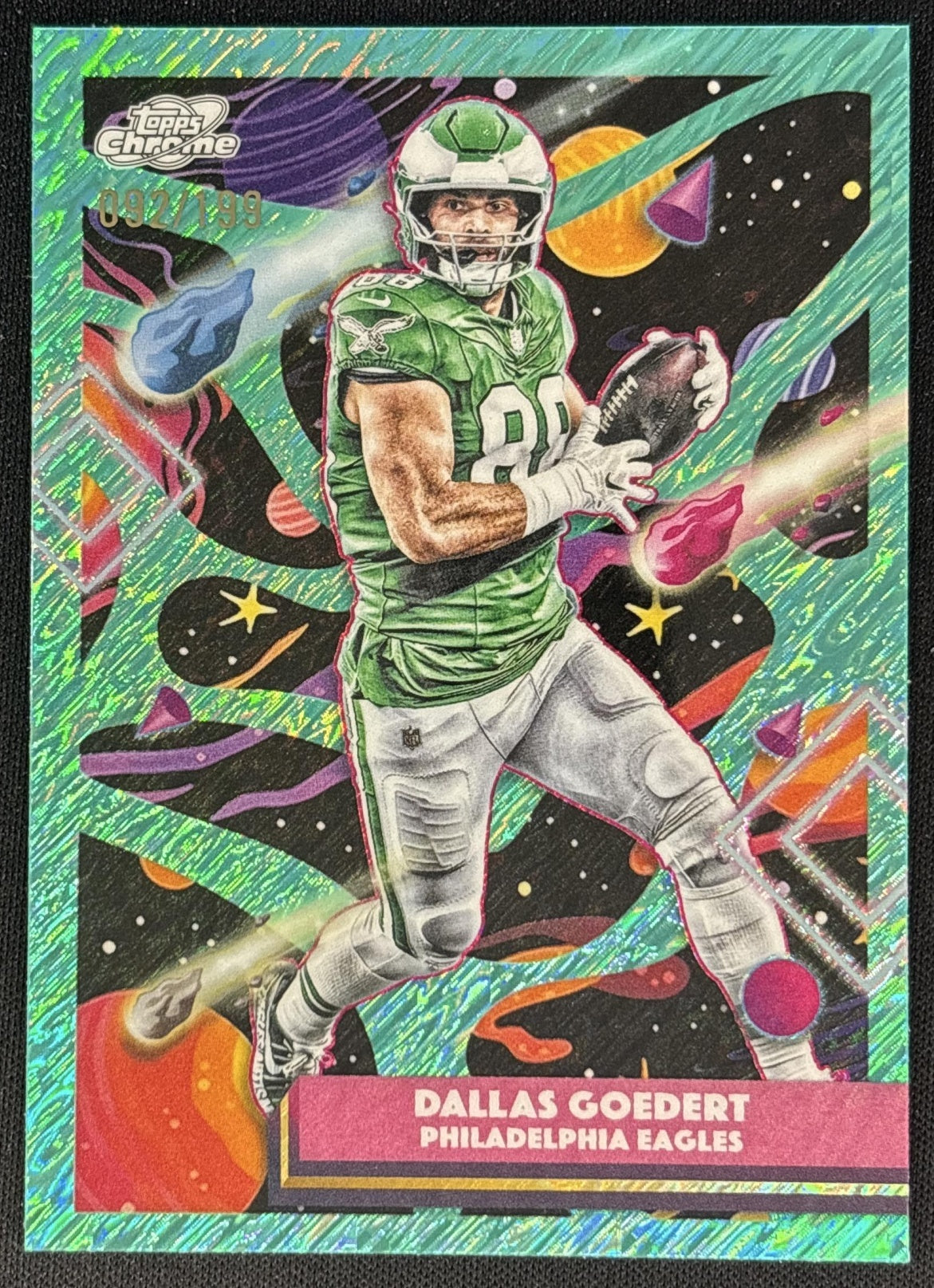 Dallas Goedert 2025 Topps Cosmic Chrome Aqua Equinox Refractor /199 Eagles front