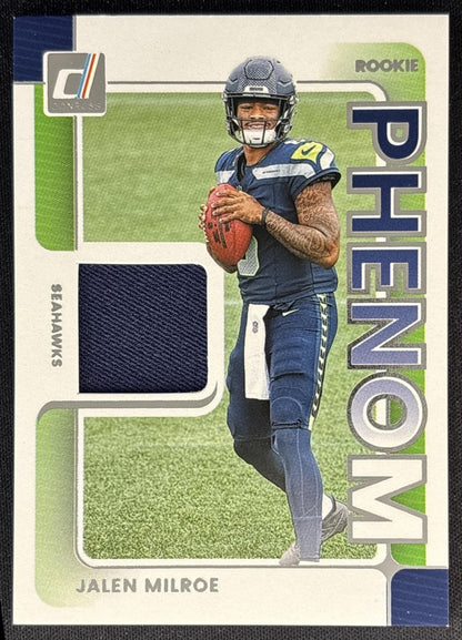 Jalen Milroe 2025 Panini Donruss Rookie Phenom Jerseys Seahawks front