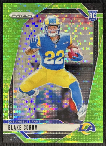 Blake Corum 2024 Panini Prizm Neon Green Pulsar Rams front