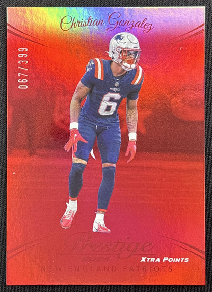 Christian Gonzalez 2024 Panini Prestige Red Premium Xtra Points /399 Patriots