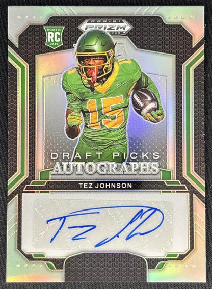 Tez Johnson 2025 Panini Prizm Draft Picks Auto Silver Ducks Sports Trading Cards
