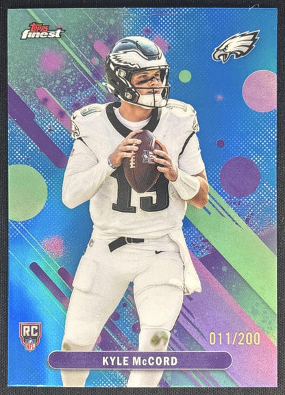 Kyle McCord 2025 Topps Finest Blue Refractor /200 Eagles front