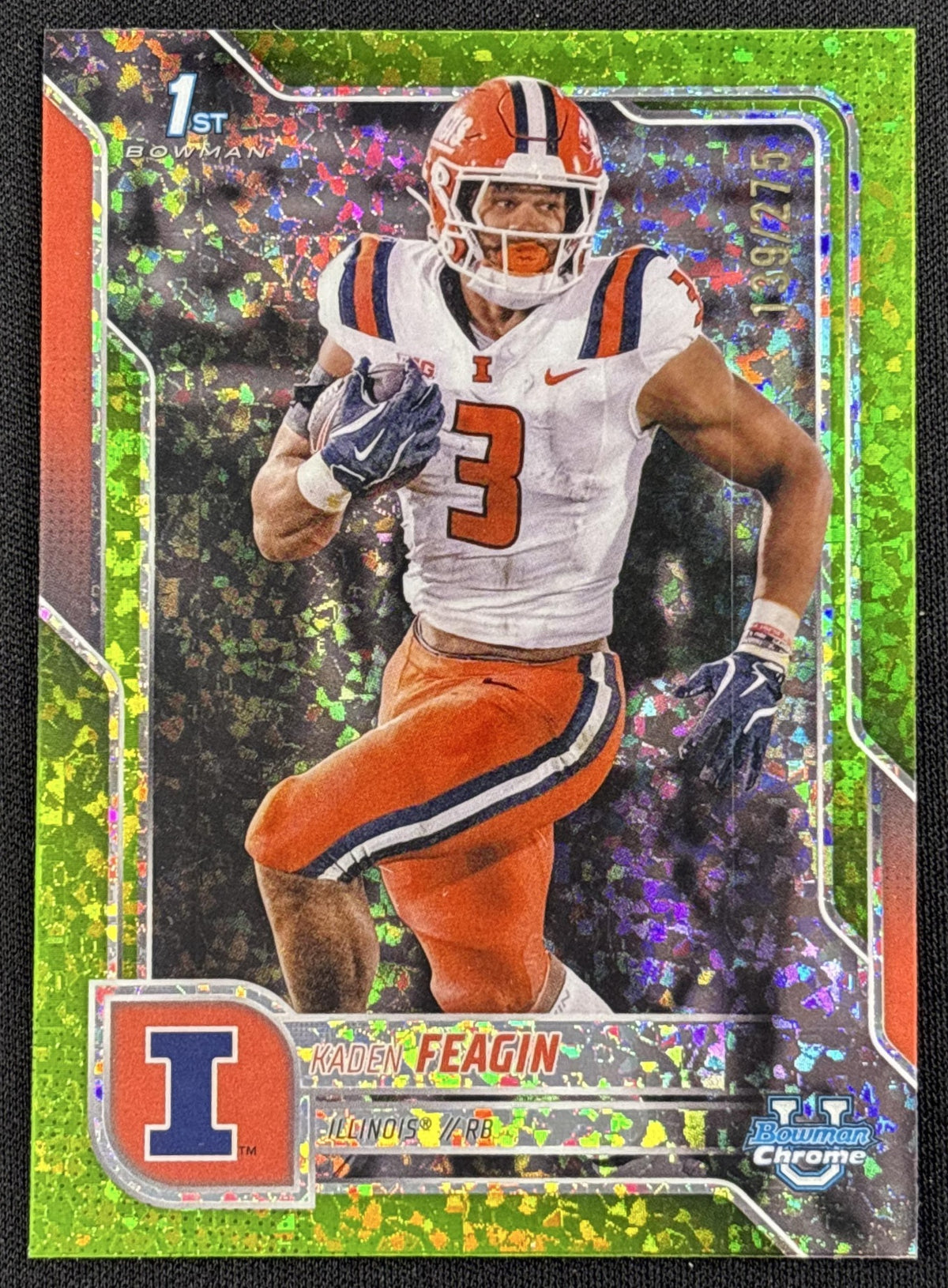 Kaden Feagin 2025 Bowman Chrome University Prospects Lime Green Mini-Diamond Refractor /275 Fighting Illini